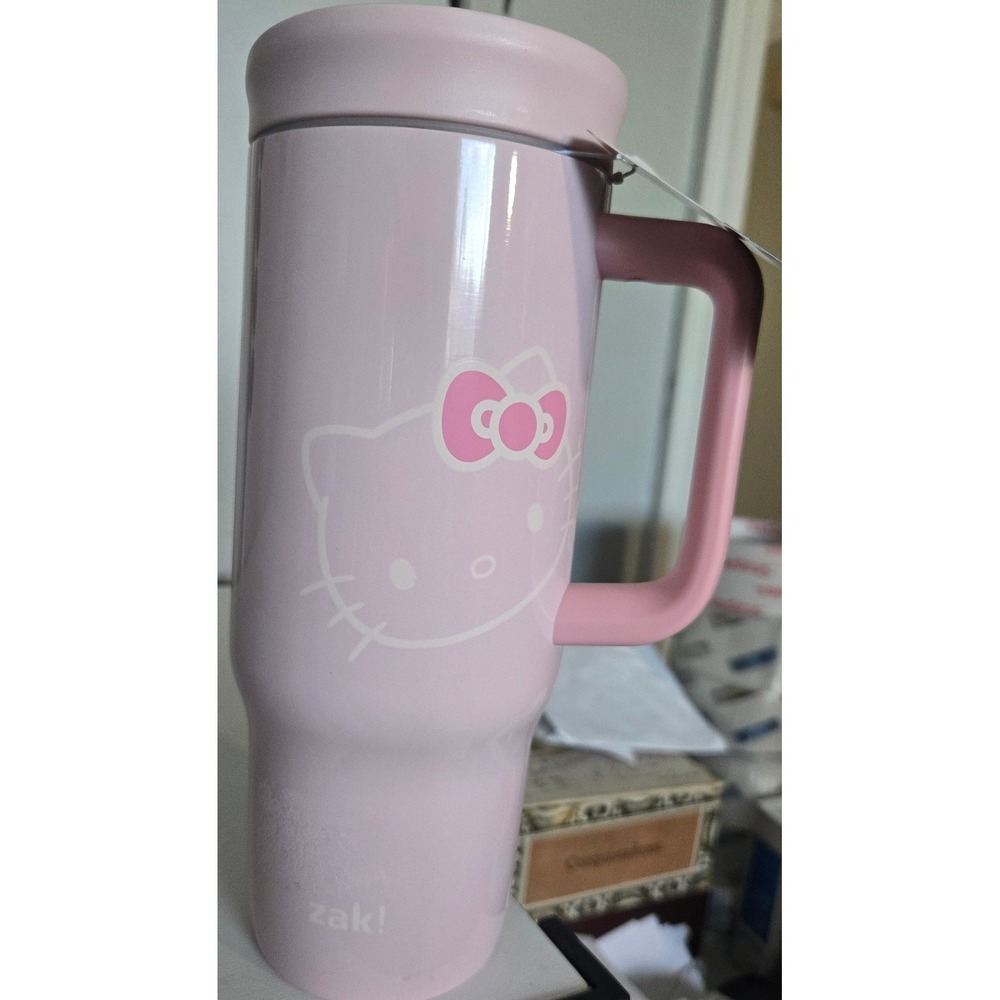 Zak Hello Kitty Pink Stainless Steel Insulated Travel Tumbler Mug w Handle 25oz
